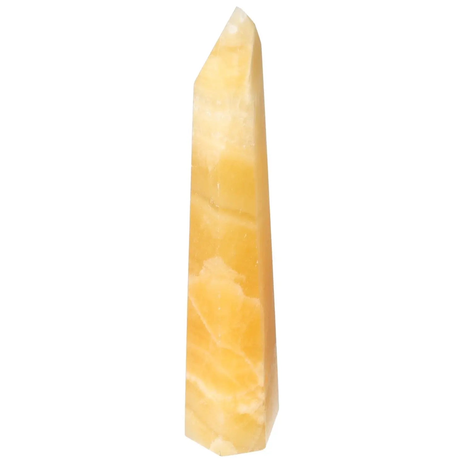 Mexican Calcite Obelisk from Sylvia Crystals, symbolizing motivation and energy, handpicked for quality and authenticity.