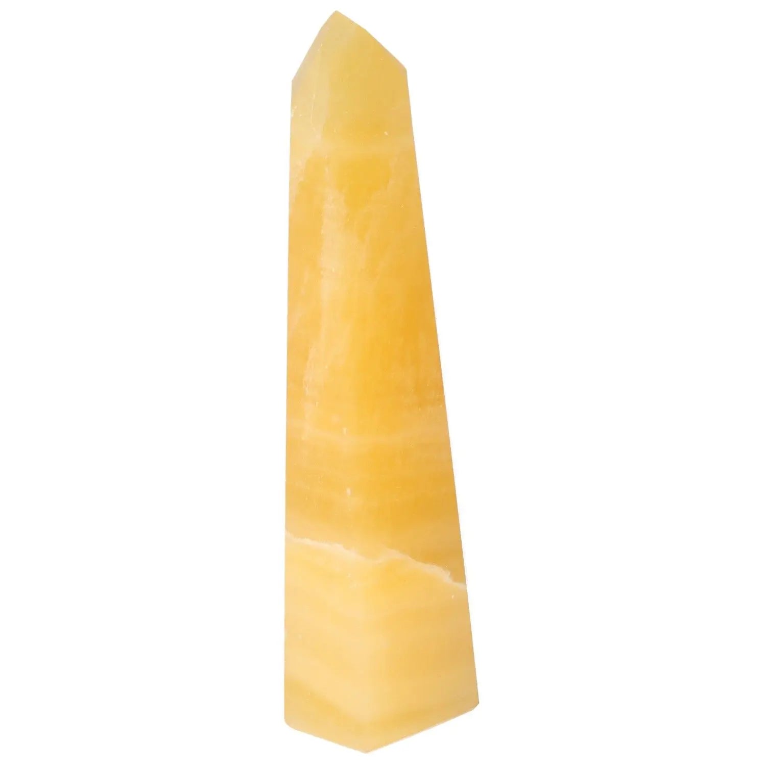 Mexican Calcite Obelisk from Sylvia Crystals, symbolizing positivity and self-confidence, ideal for home decor and spiritual growth.