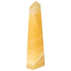 Mexican Calcite Obelisk for positivity and inspiration, premium selection from Sylvia Crystals, boosts self-confidence, yellow stone.