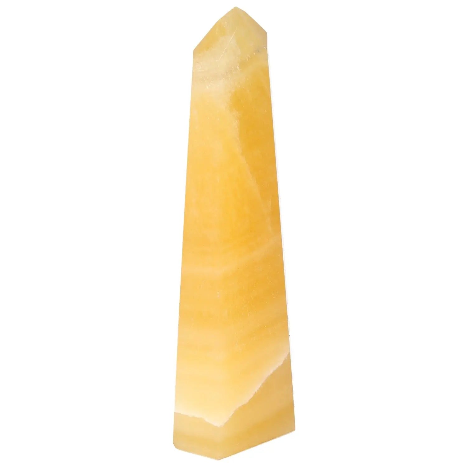 Mexican Calcite Obelisk for positivity and inspiration, premium selection from Sylvia Crystals, boosts self-confidence, yellow stone.