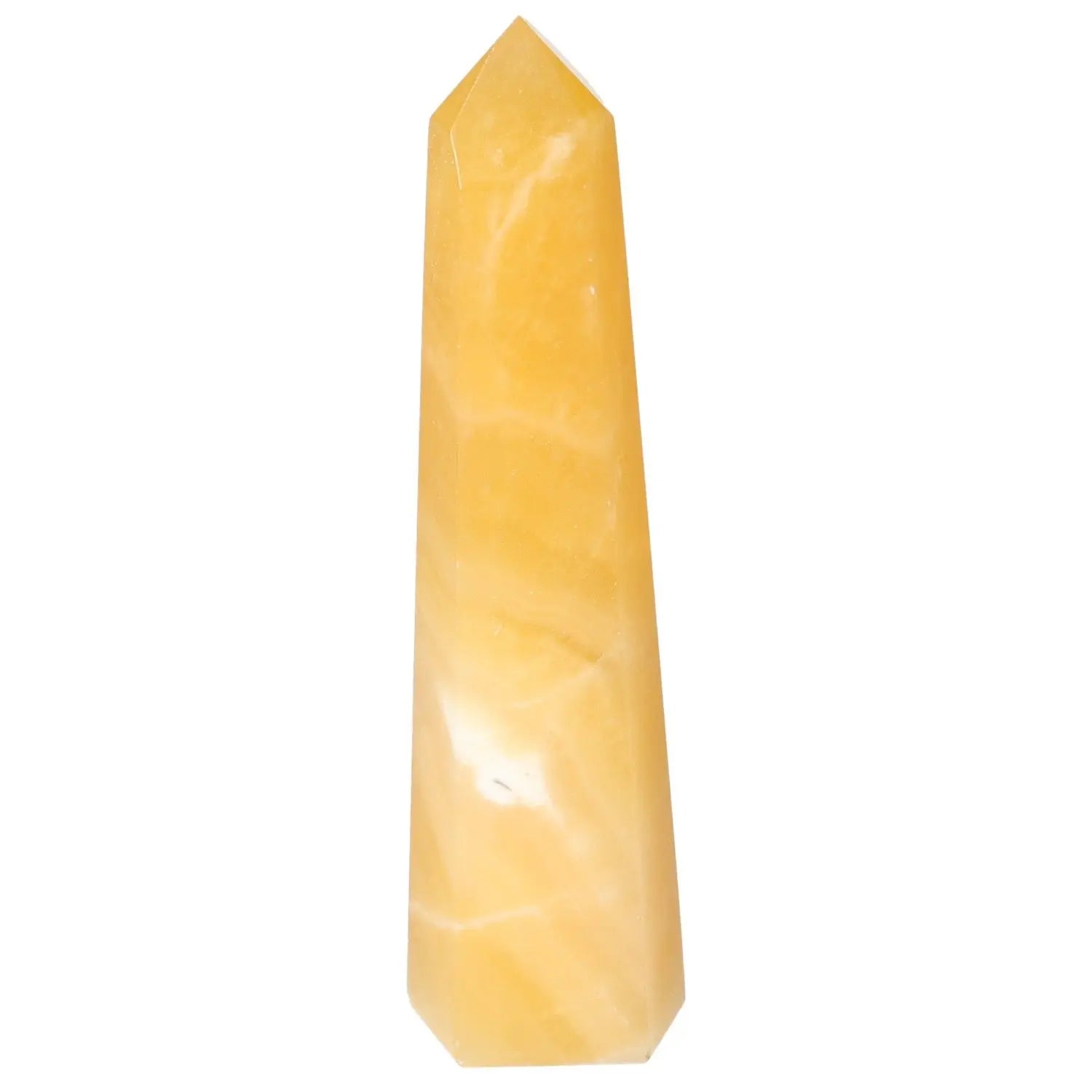 Mexican Calcite Obelisk by Sylvia Crystals, a luxurious natural stone sculpture for spiritual growth and home decor.