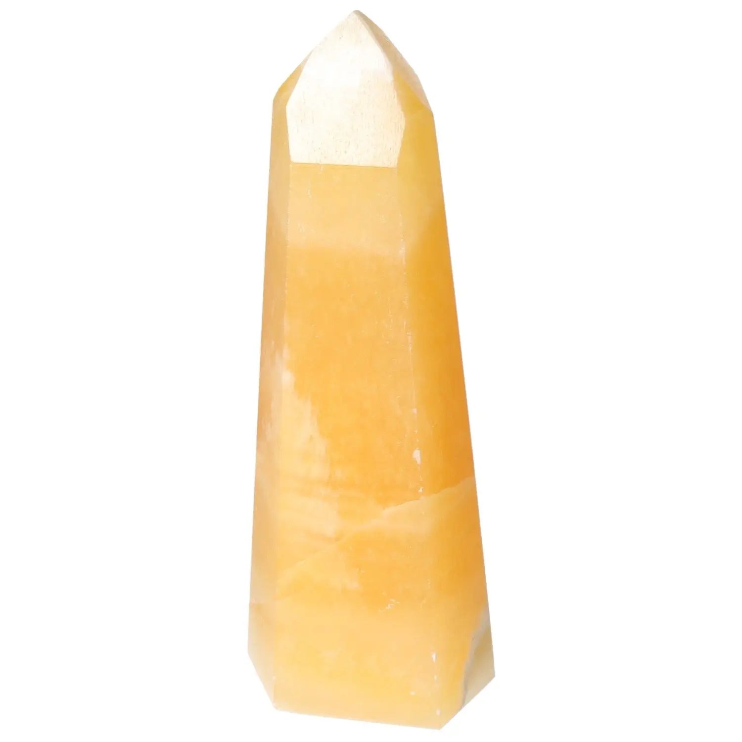 Mexican Calcite Obelisk crystal from Sylvia Crystals, known for enhancing positivity and self-confidence.