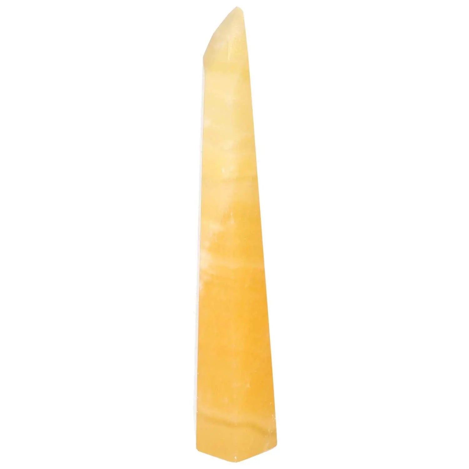 Mexican Calcite Obelisk, Sylvia Crystals, boosts confidence and motivation, ideal for energy and goal achievement.