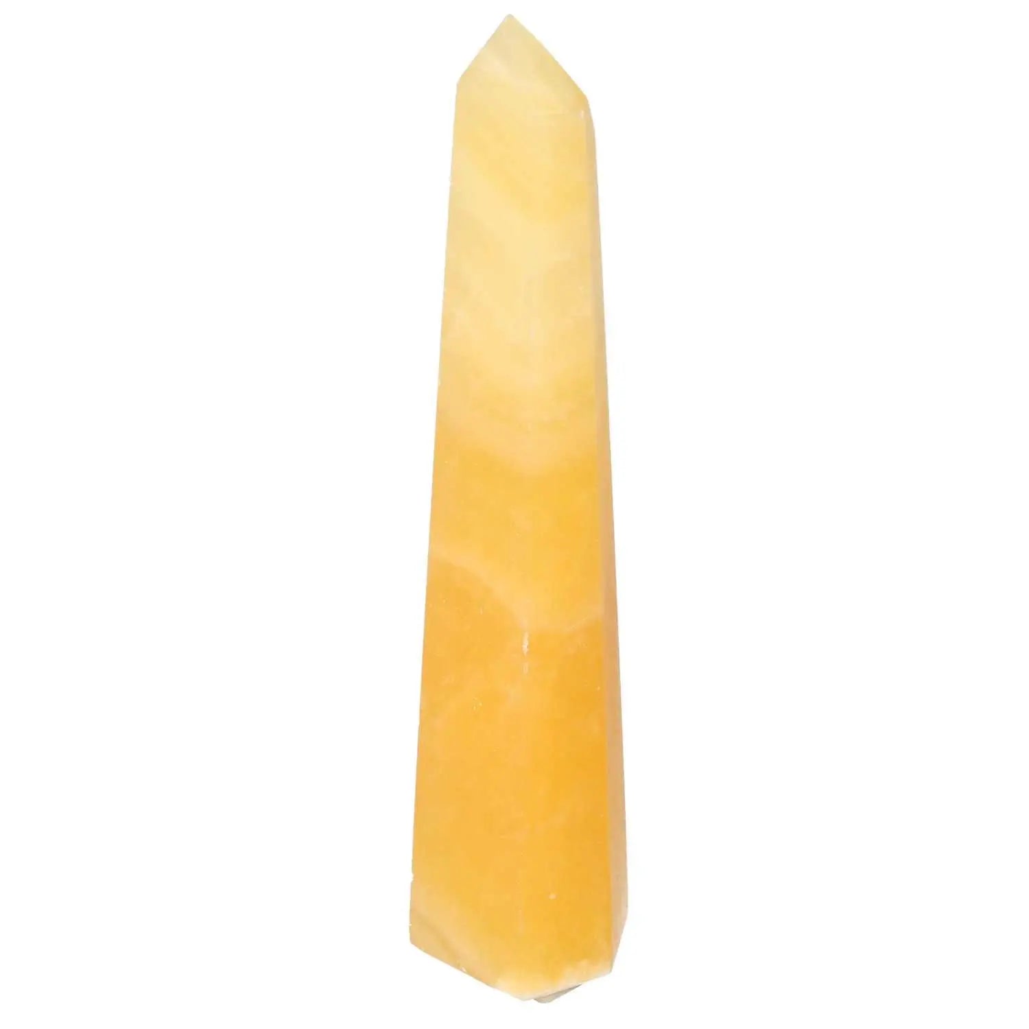 Mexican Calcite Obelisk by Sylvia Crystals, a tool for self-confidence and goal achievement, ideal for motivation and energy enhancement.