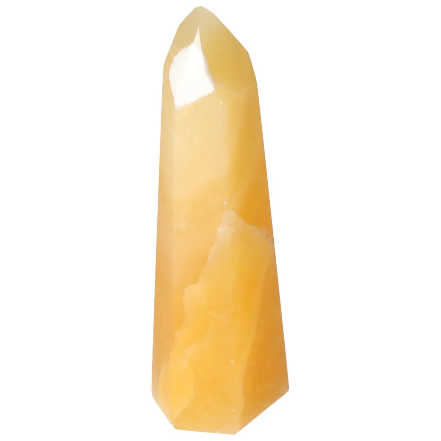 Mexican Calcite Obelisk from Sylvia Crystals, a luxury spiritual tool for enhancing self-confidence and motivation, elegant decorative piece.