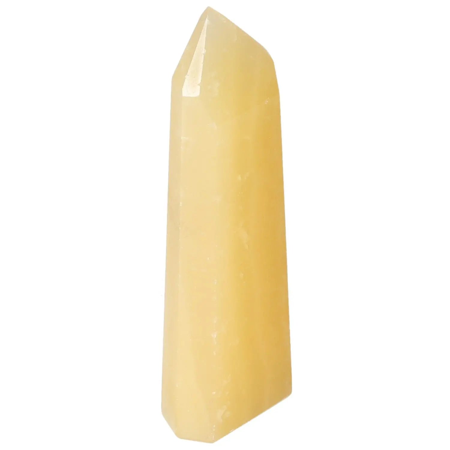 Mexican Calcite Obelisk from Sylvia Crystals, perfect for enhancing spirituality, self-confidence, and decorative elegance.