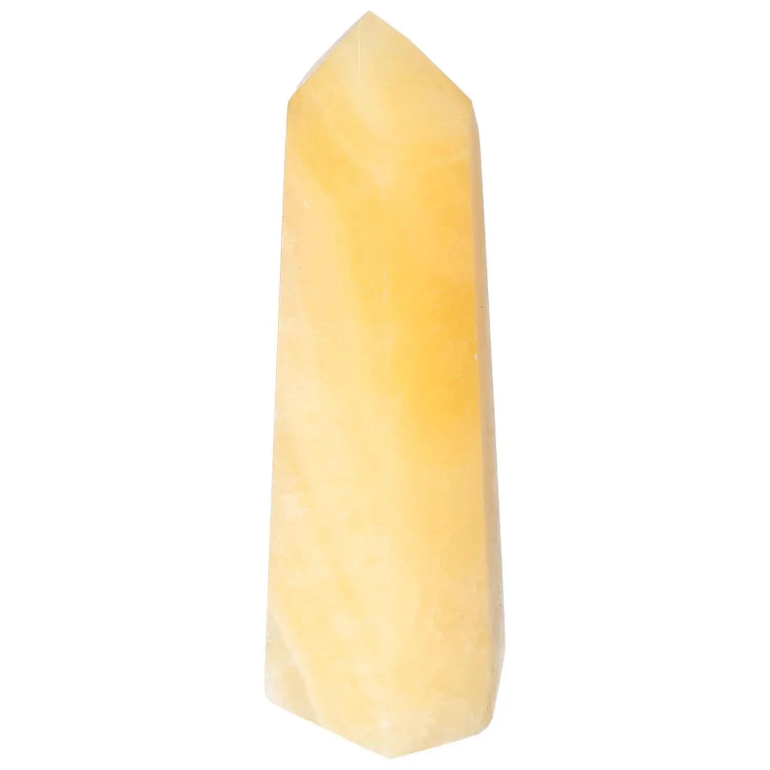 Mexican Calcite Obelisk by Sylvia Crystals, symbolizing self-confidence and energy boost. Elegant addition to conscious living.