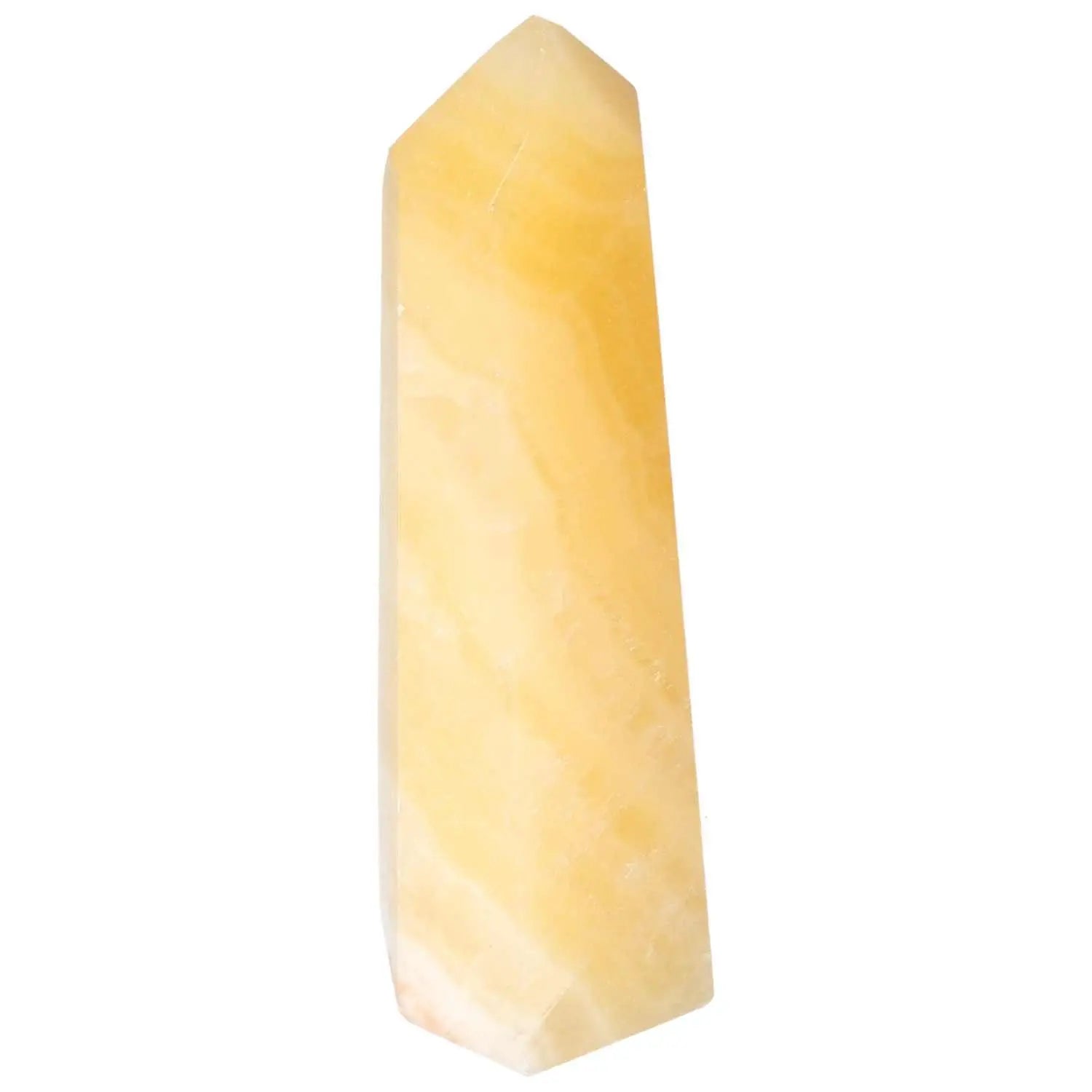 Elegant Mexican Calcite Obelisk by Sylvia Crystals, known for boosting self-confidence and motivation.