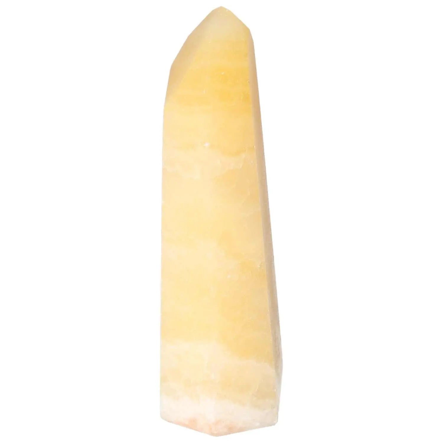 Mexican Calcite Obelisk by Sylvia Crystals, a yellow stone ideal for enhancing self-confidence and motivation.