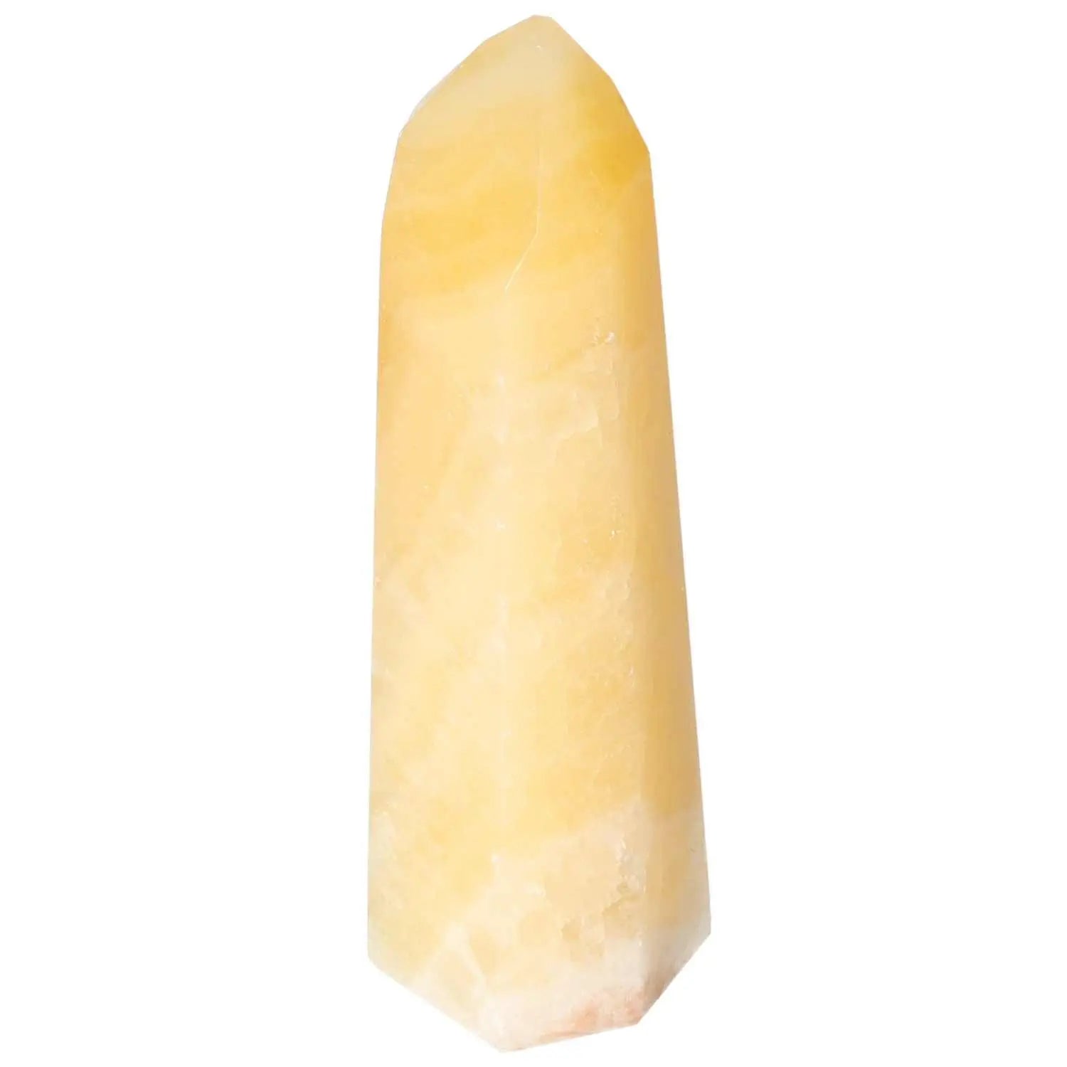 Mexican Calcite Obelisk enhancing self-confidence and motivation, by Sylvia Crystals, renowned for timeless elegance and conscious living.