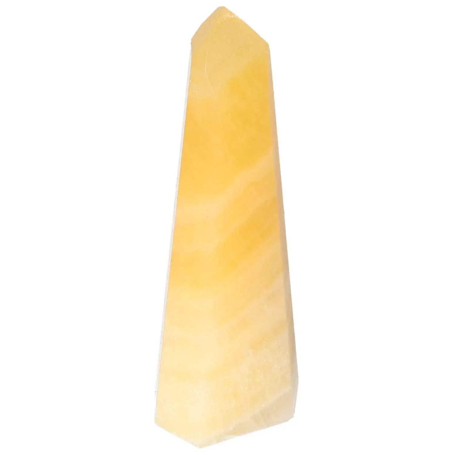 Mexican Calcite Obelisk crystal from Sylvia Crystals, enhancing self-confidence and motivation, luxury energy piece.