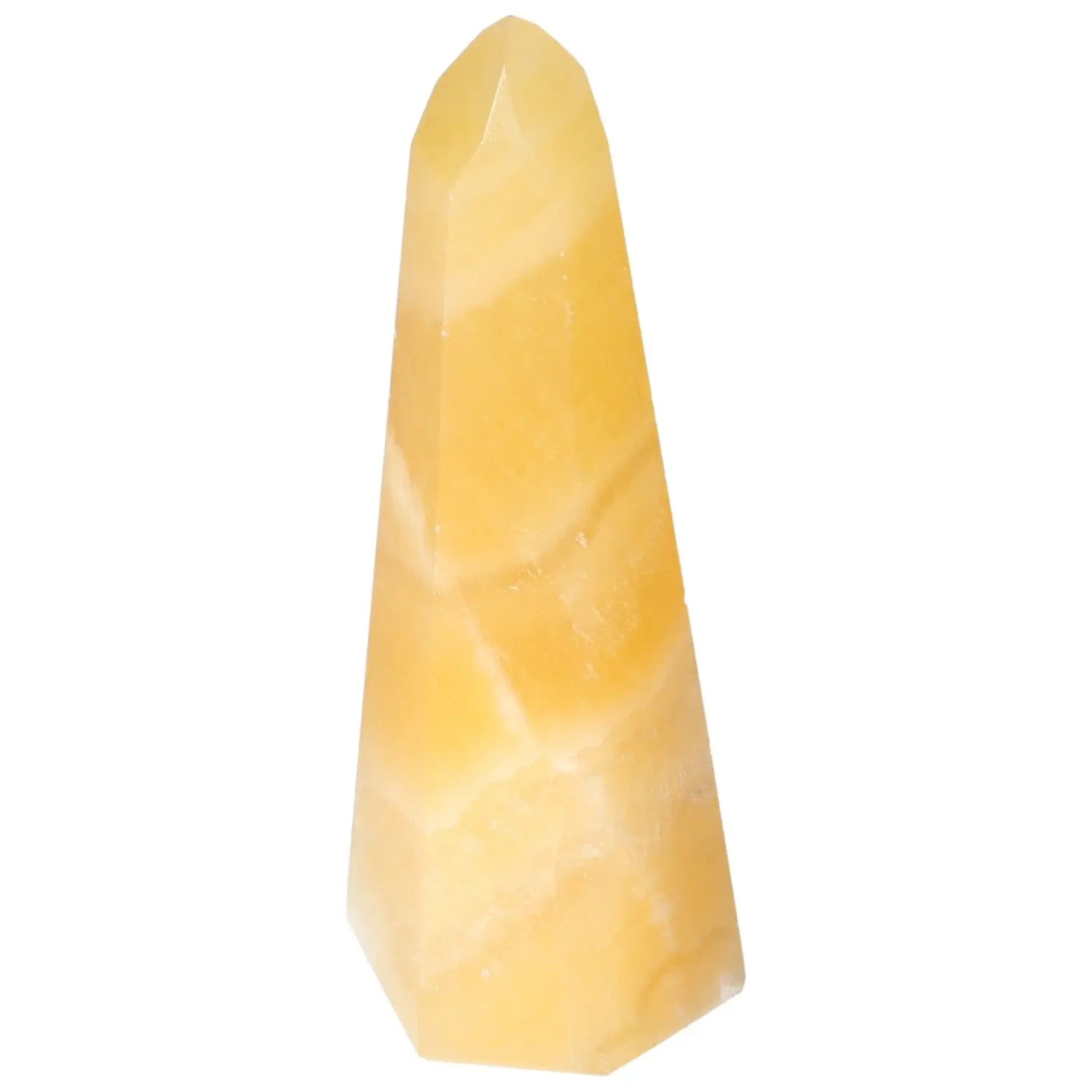Elegant Mexican Calcite Obelisk from Sylvia Crystals, showcasing vivid colors and enhancing spiritual and aesthetic beauty.