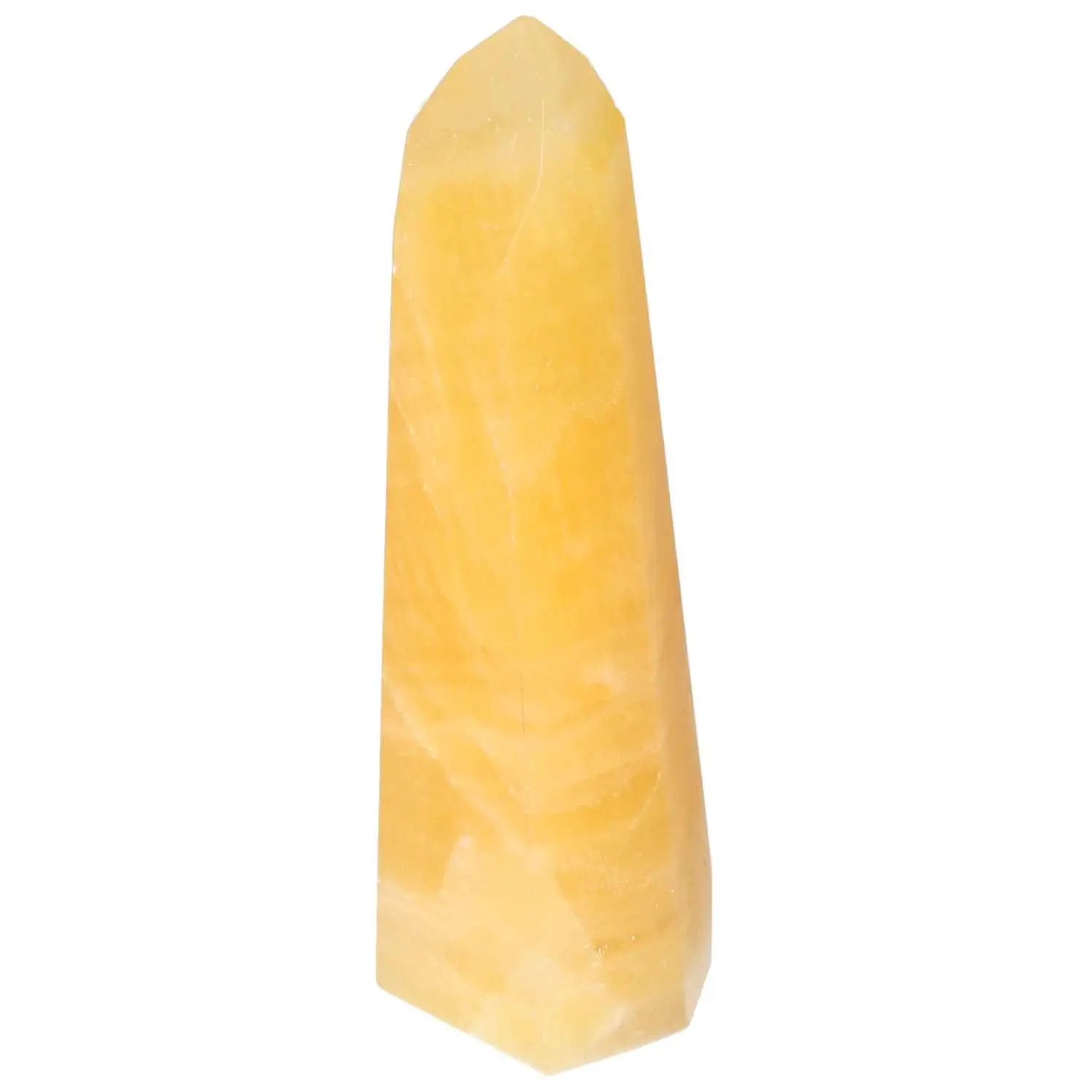 Mexican Calcite Obelisk from Sylvia Crystals, symbolizing motivation and prosperity, ideal for spiritual growth and goal achievement.