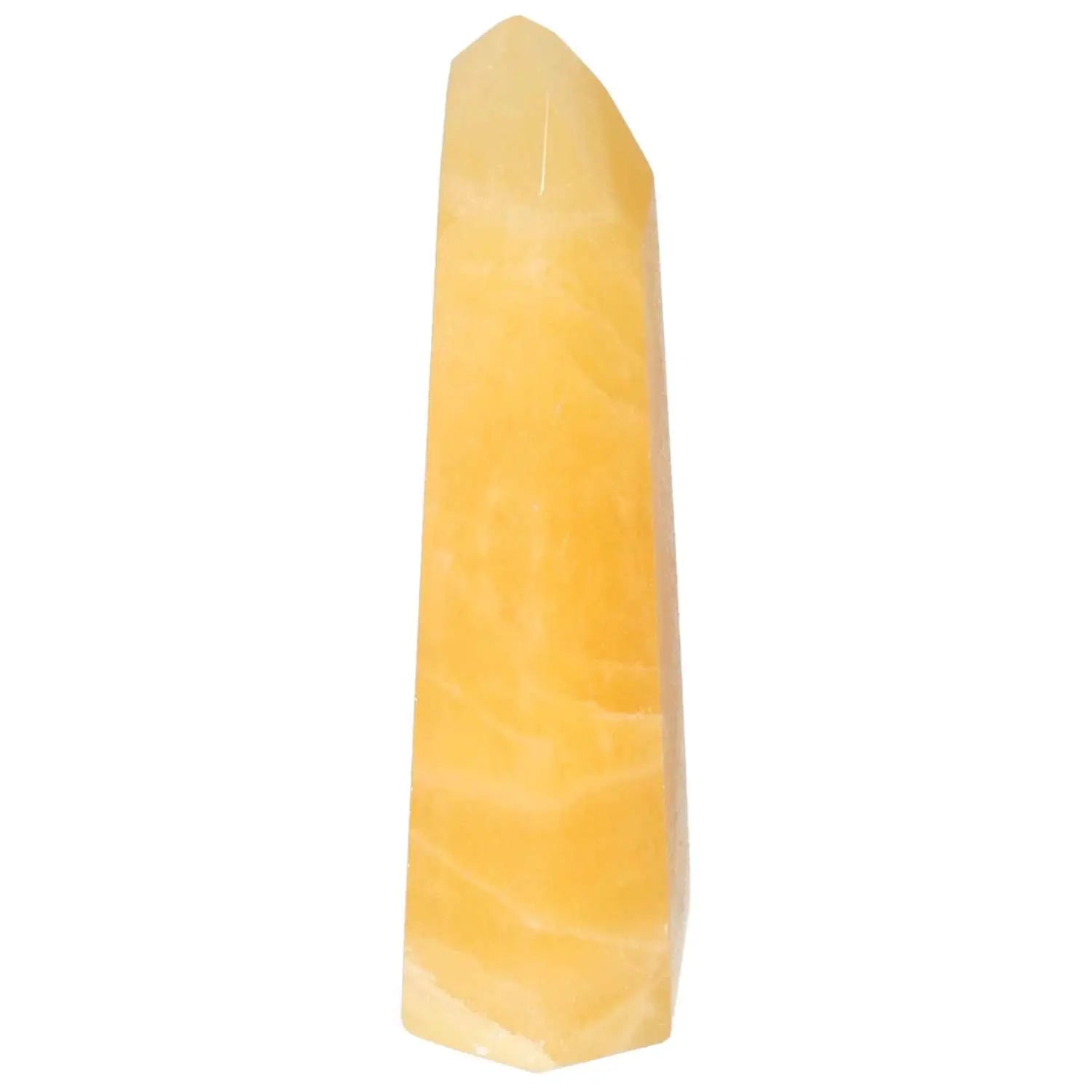 Mexican Calcite Obelisk from Sylvia Crystals symbolizing motivation and spiritual growth, ideal for enhancing prosperity.
