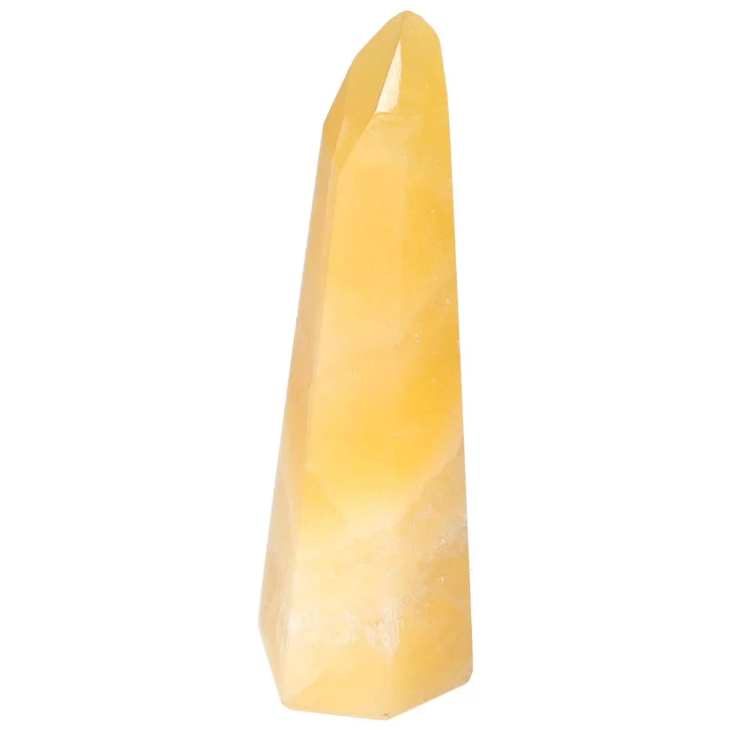 Mexican Calcite Obelisk from Sylvia Crystals, luxury spiritual piece, boosts self-confidence, decorative and transformative.