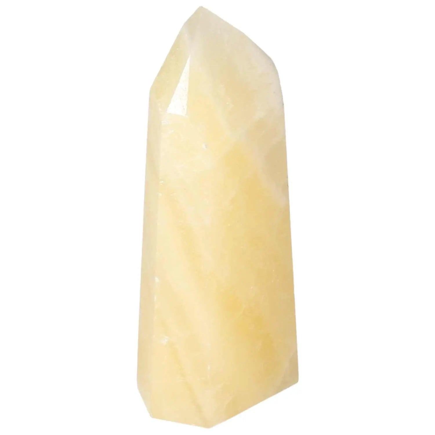 Mexican Calcite Obelisk from Sylvia Crystals, boosts confidence and motivation, handpicked for quality and authenticity.