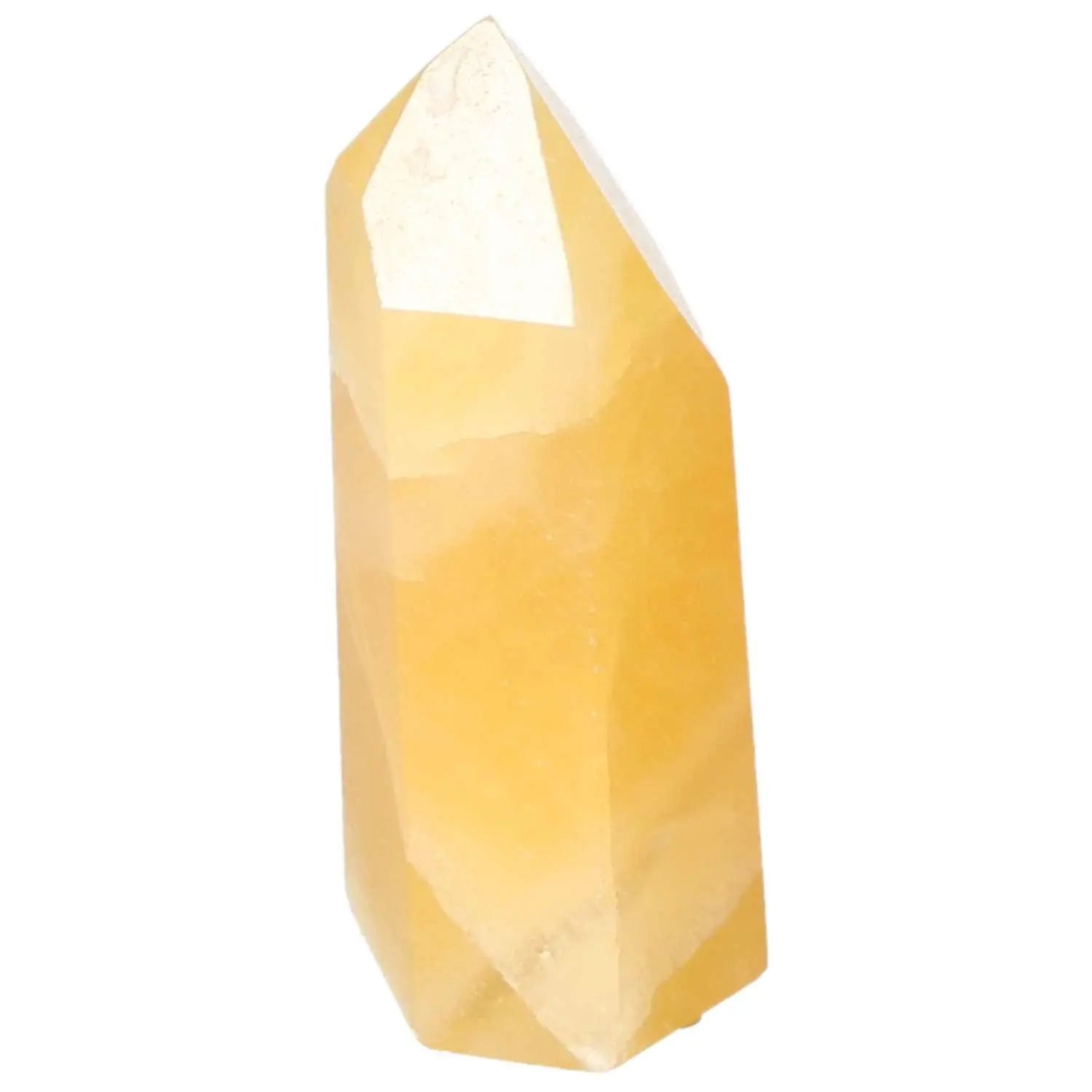 Mexican Calcite Obelisk from Sylvia Crystals, enhancing self-confidence and luxury for conscious living spaces.