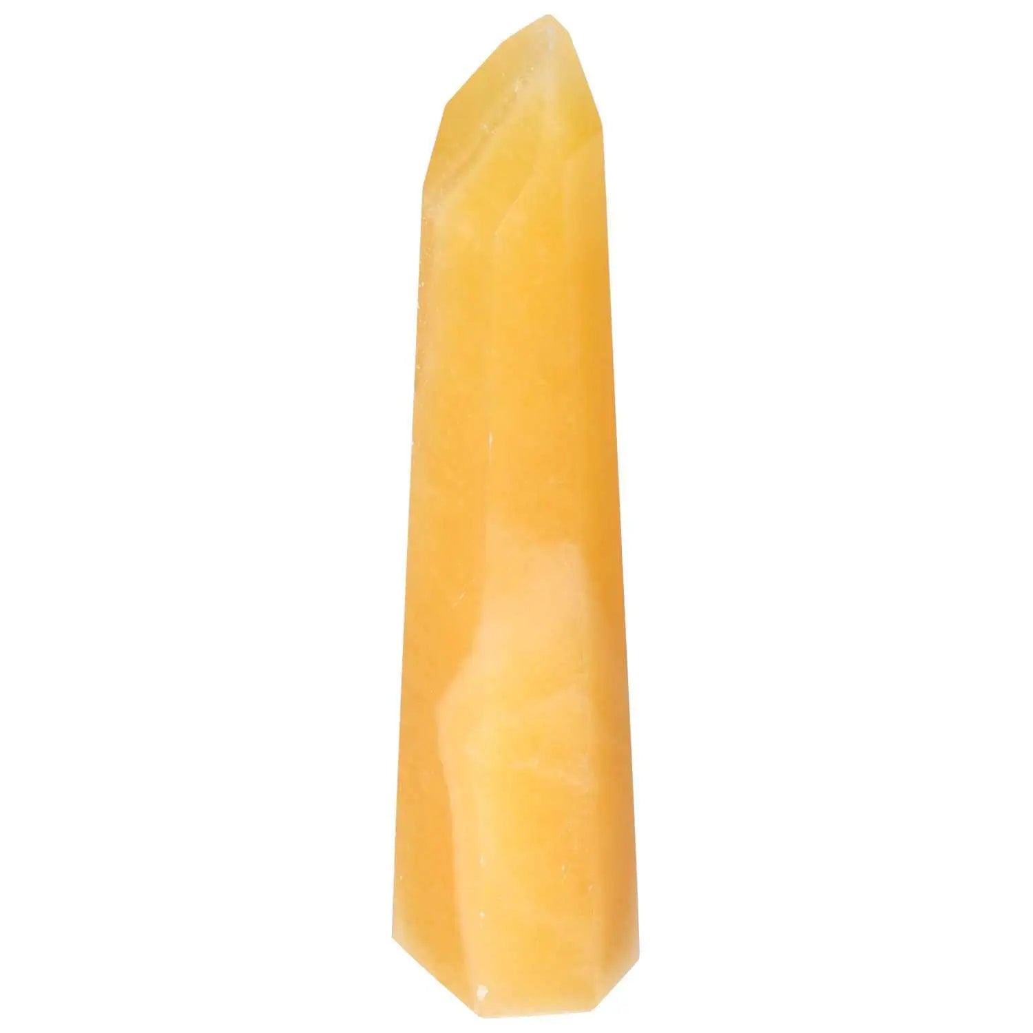 Elegant Mexican Calcite Obelisk from Sylvia Crystals, enhances self-confidence and goal achievement with transformative energy.