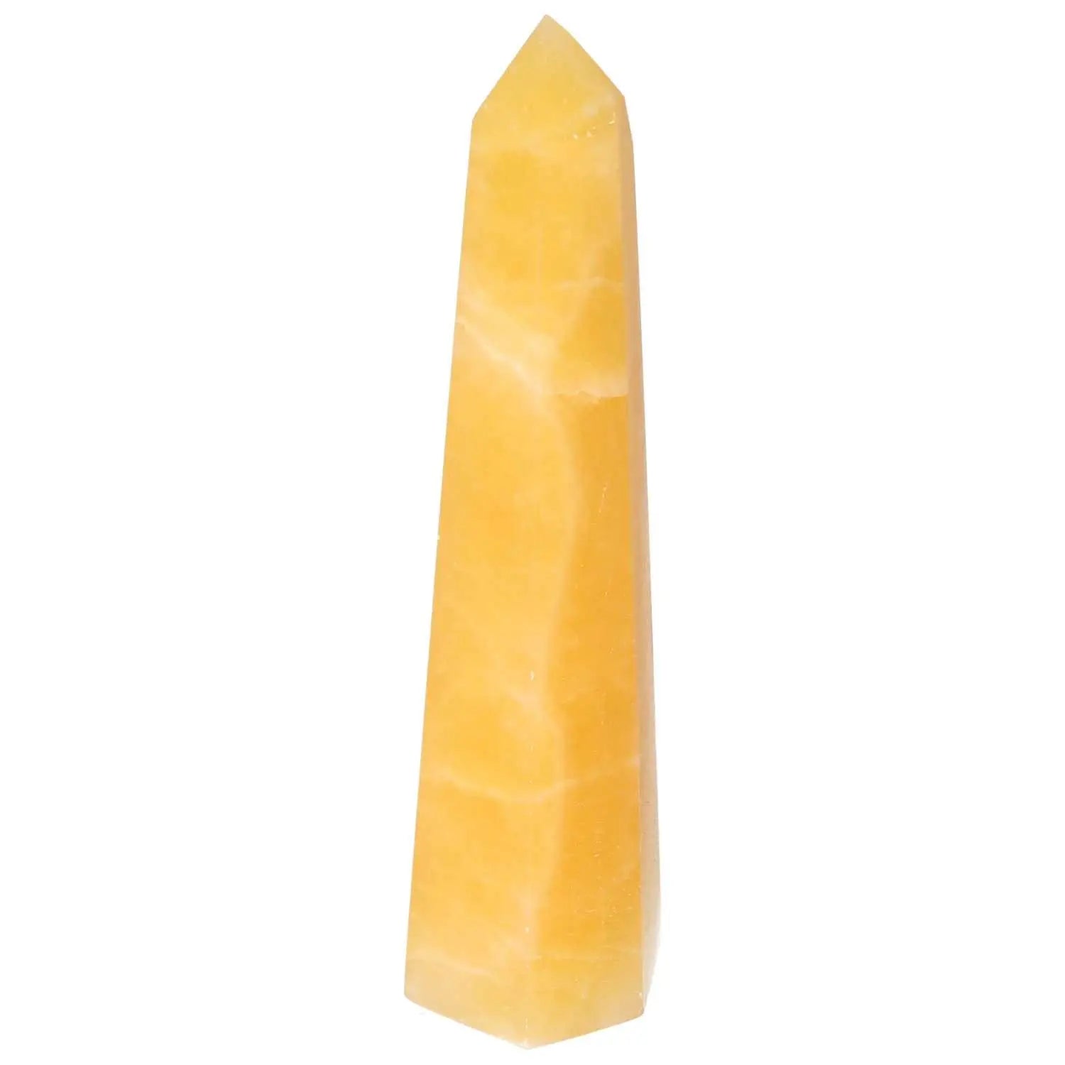 Mexican Calcite Obelisk by Sylvia Crystals, artisan-crafted spiritual tool, enhances self-confidence, perfect for personal spaces.