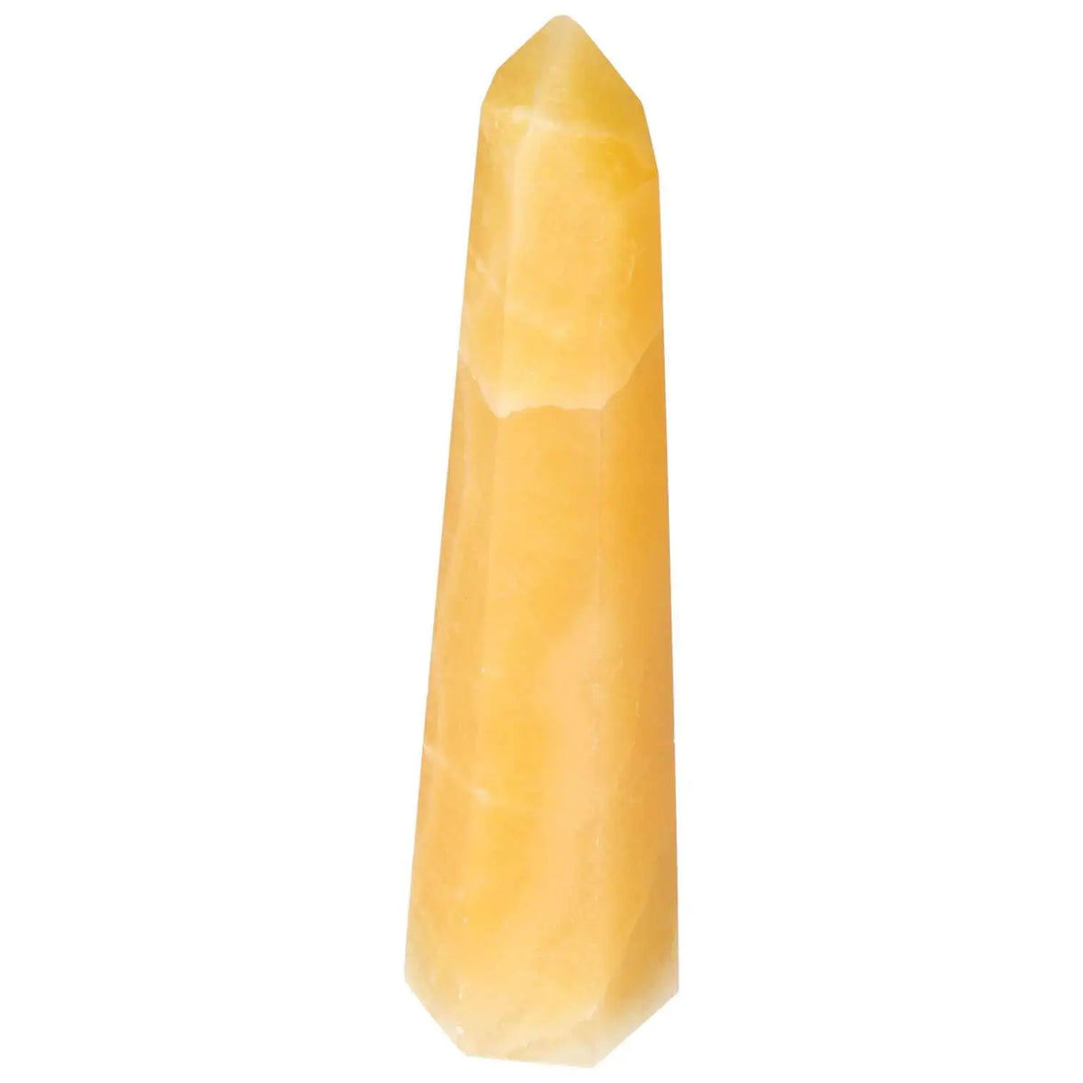 Mexican Calcite Obelisk by Sylvia Crystals, artisan-crafted for enhancing confidence and goals, premium decorative and spiritual piece.