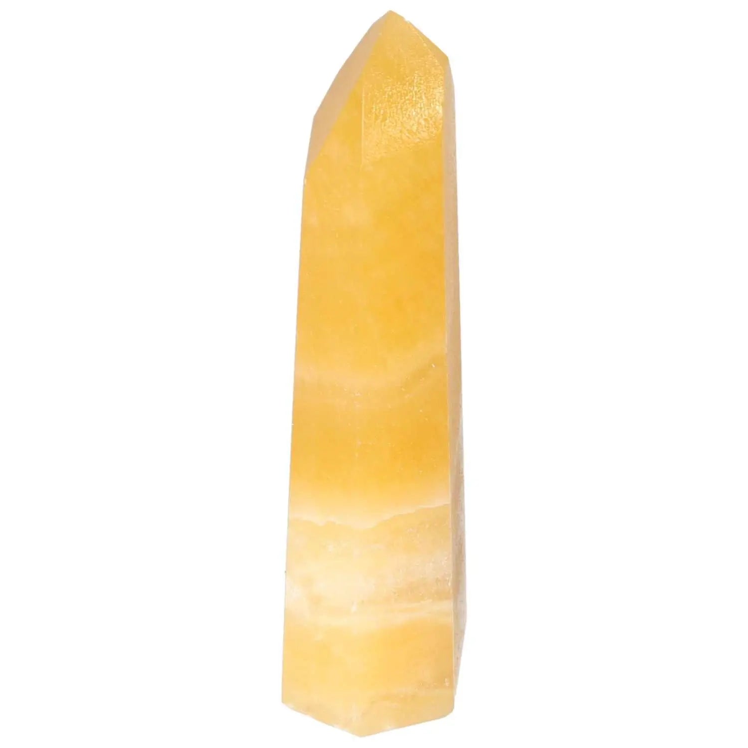 Mexican Calcite Obelisk from Sylvia Crystals, enhancing self-confidence and goal achievement with its elegant design.