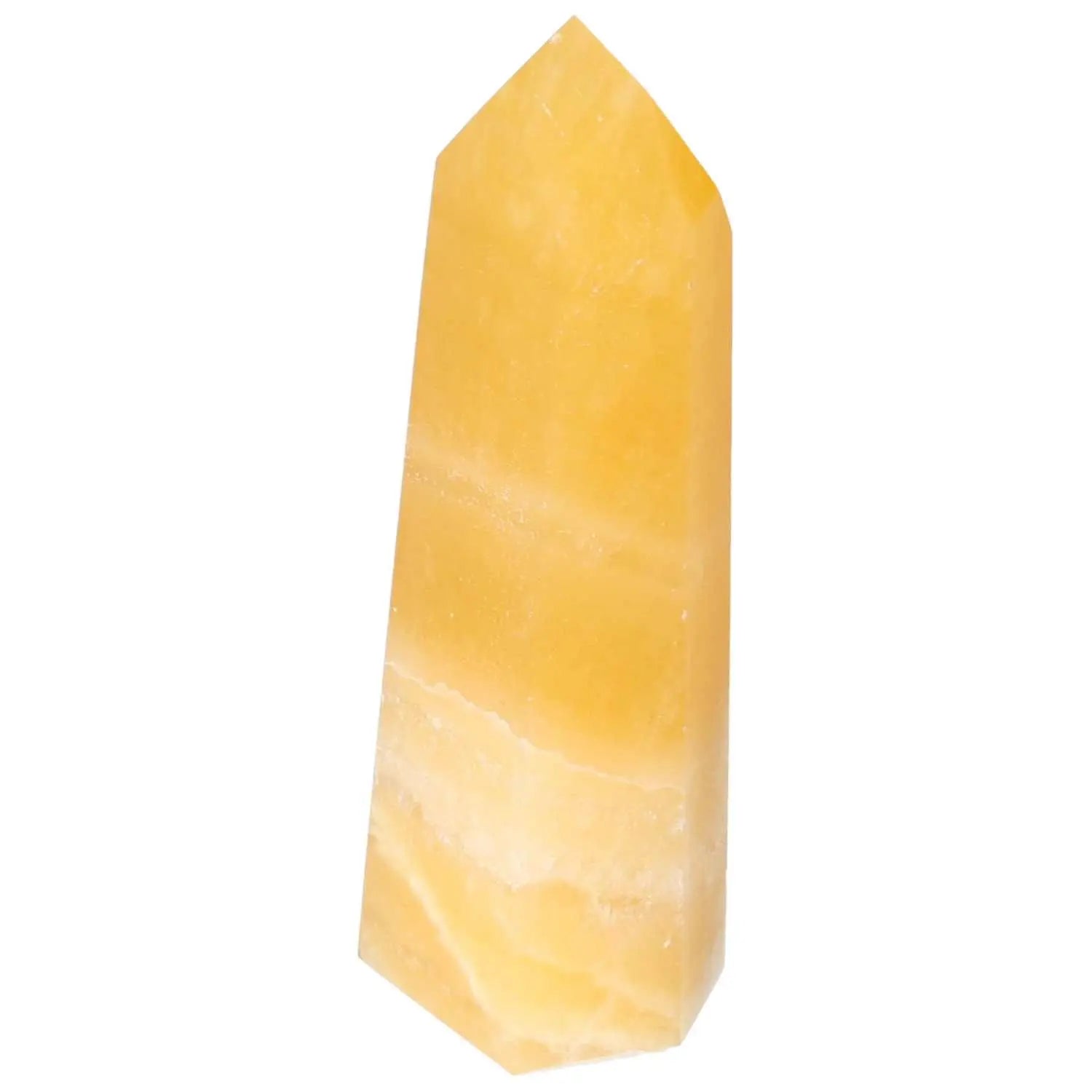 Mexican Calcite Obelisk from Sylvia Crystals, enhancing self-confidence and goal achievement with its premium quality and elegant design.