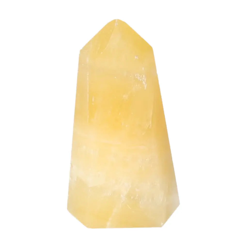 Mexican Calcite Obelisk from Sylvia Crystals, a decorative piece enhancing self-confidence and motivation with its radiant energy.