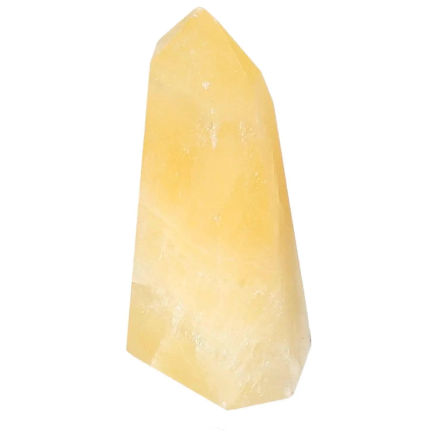 Mexican Calcite Obelisk from Sylvia Crystals, a radiant energy source enhancing motivation and elegance in home decor.