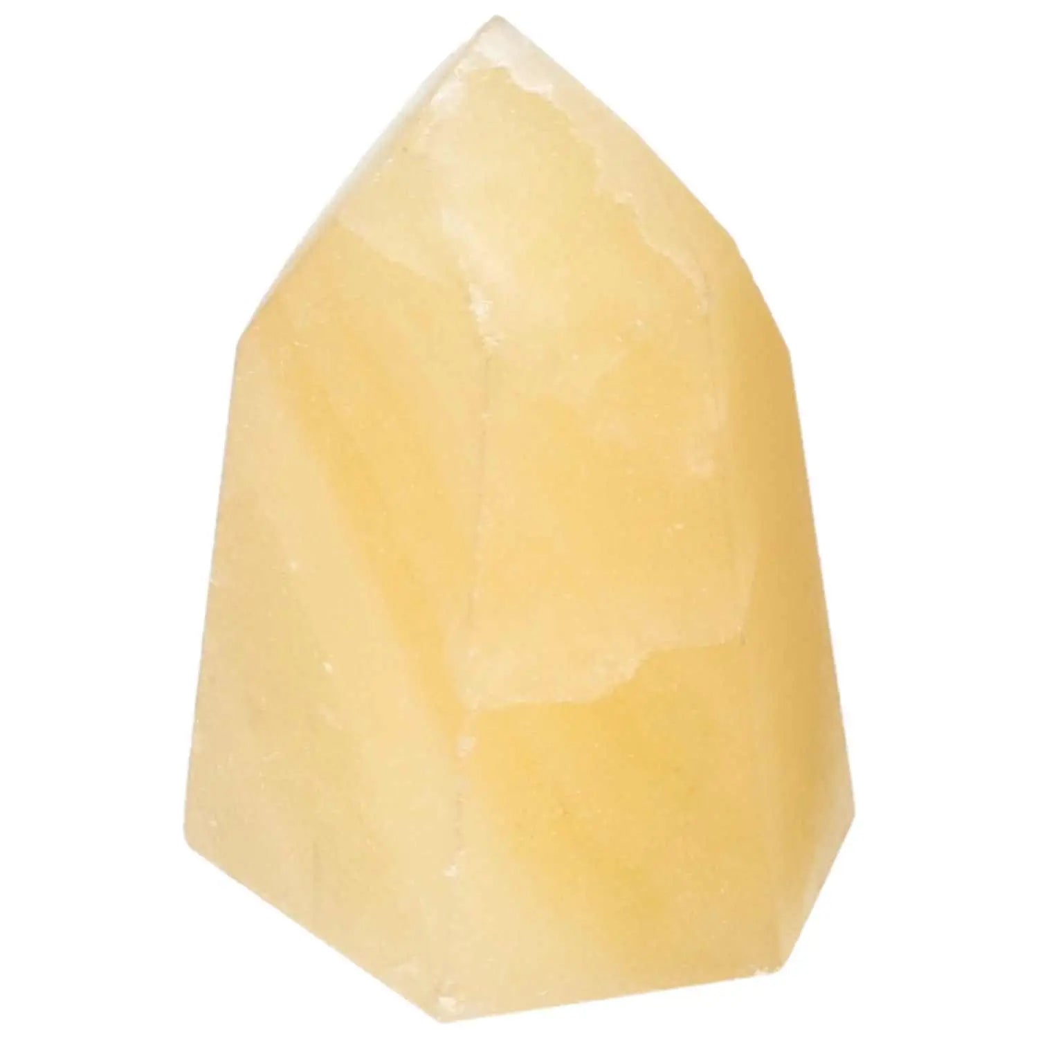 Mexican Calcite Obelisk from Sylvia Crystals, promoting self-confidence and growth, showcasing its elegant, natural beauty.