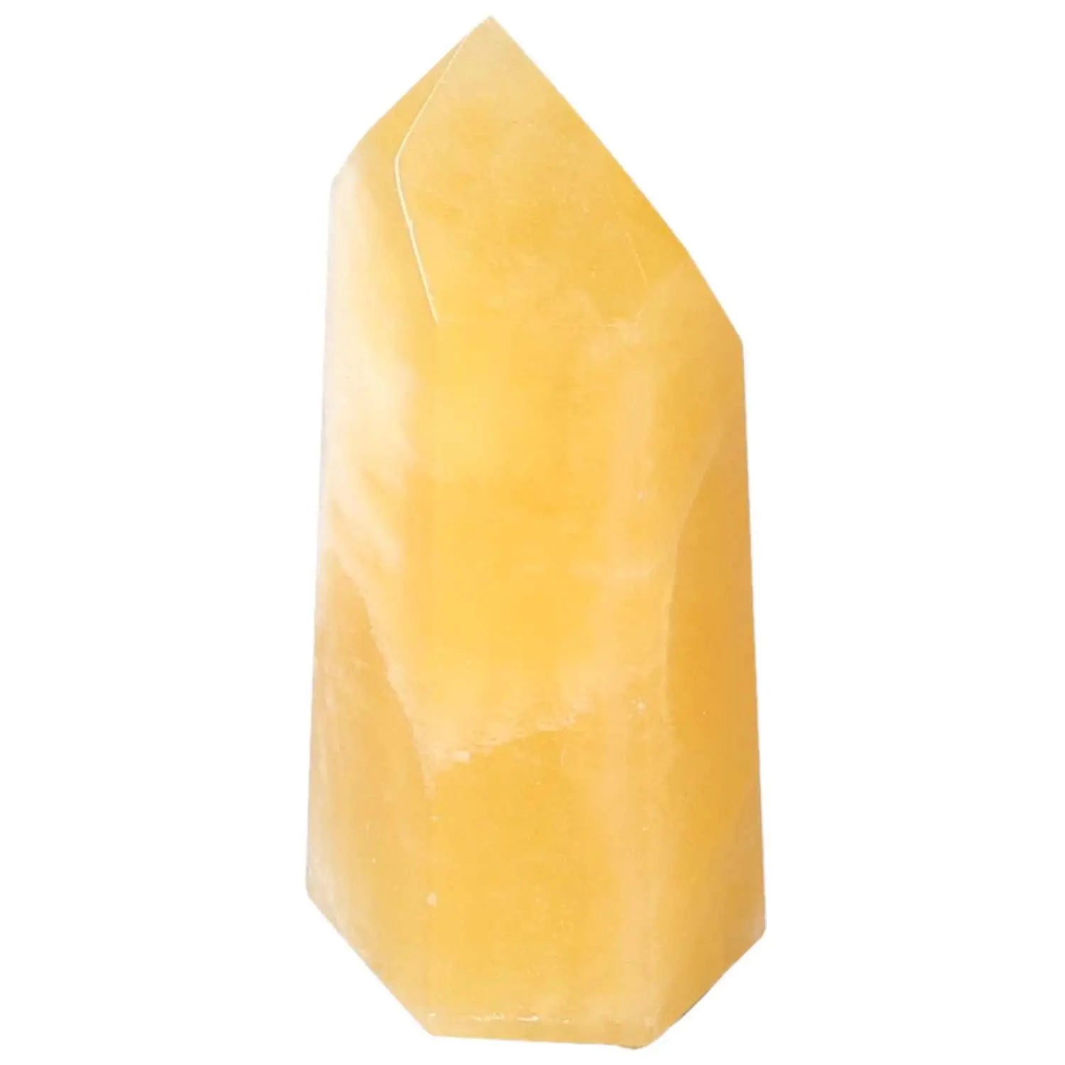 Mexican Calcite Obelisk by Sylvia Crystals, a yellow gemstone crafted for energy transformation and motivation.