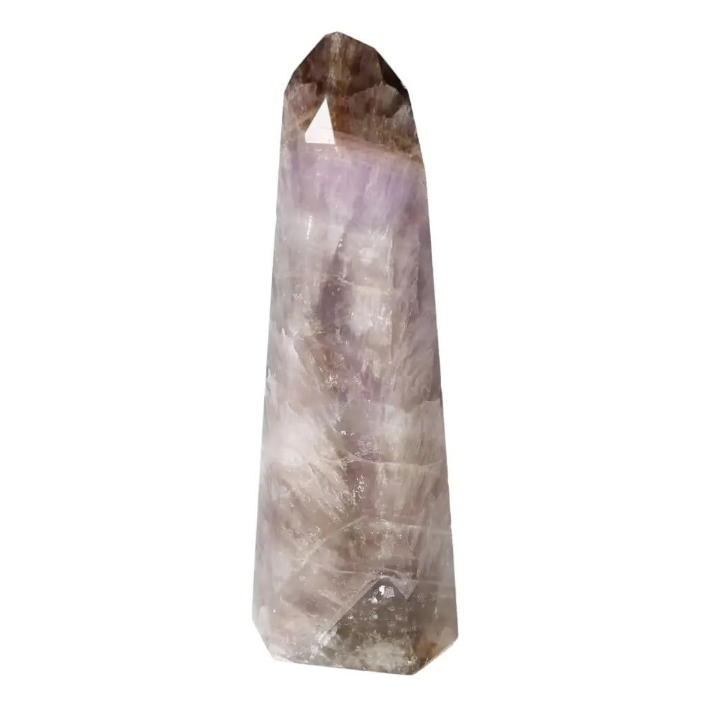 Seven Point Polished Amethyst crystal by Sylvia Crystals, known for its serenity and spiritual wellness benefits, standing upright.