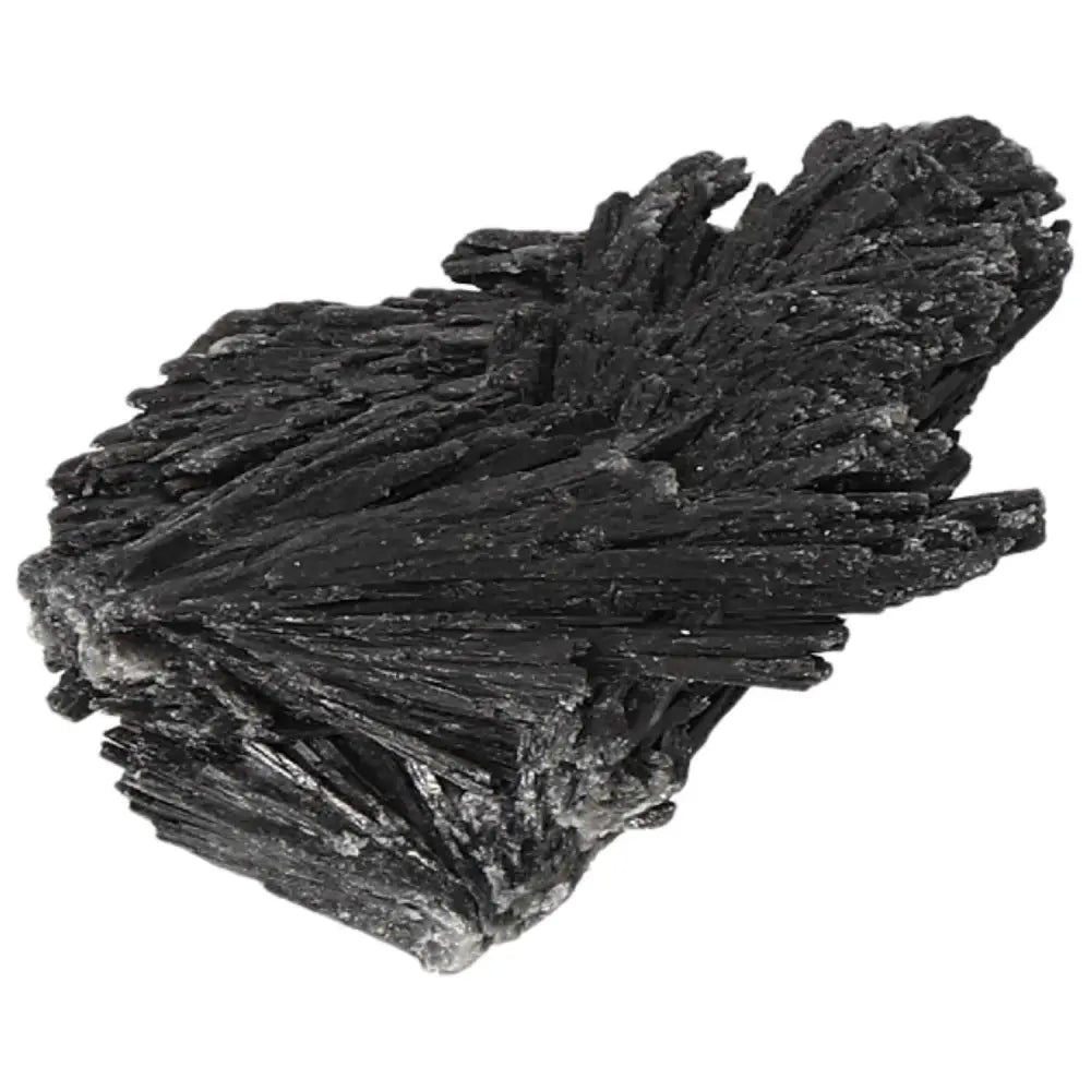 Black Kyanite crystal from Sylvia Crystals, ideal for meditation and energy harmonization, showcasing its unique fan-like structure.