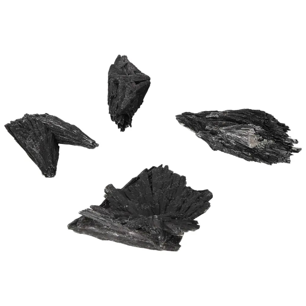 Assorted black kyanite crystals from Sylvia Crystals, showcasing its premium quality and unique spiritual resonance for introspection.