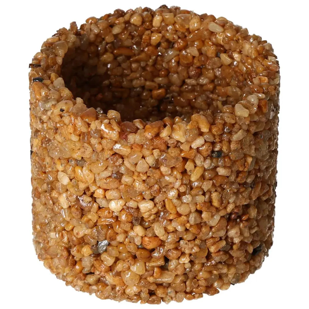 Decorative candle holder made from natural stone, showcasing unique organic patterns and hues; a Sylvia Crystals premium creation.