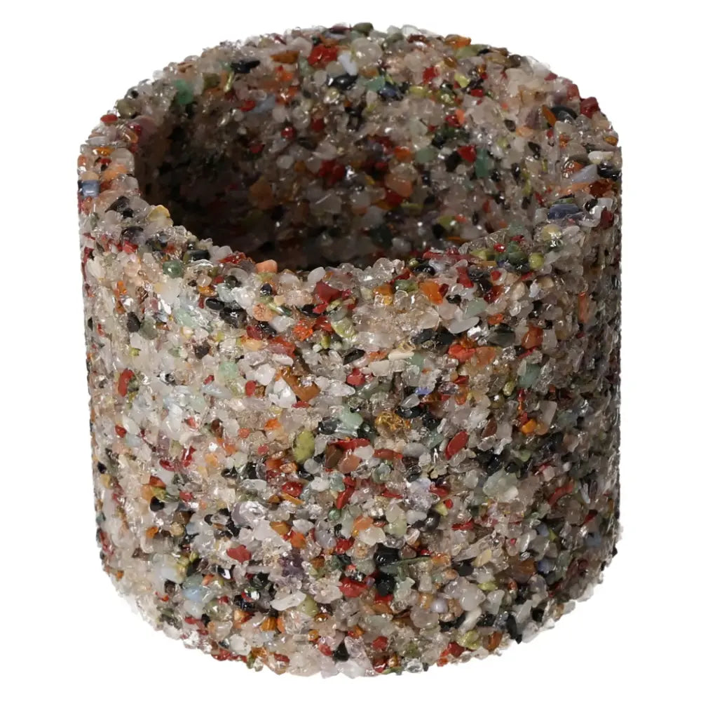 Luxurious mixed stones decorative pot cover by Sylvia Crystals, ideal for enhancing interior décor with elegance and functionality.
