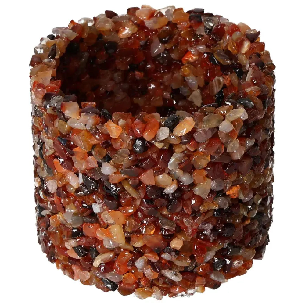 Candle Holder Cornelian M by Sylvia Crystals, vibrant Carnelian crystal pot cover for luxury interior decor.