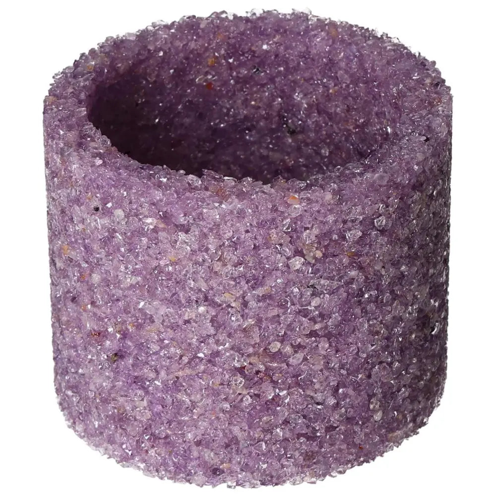 Amethyst candle holder by Sylvia Crystals, offering luxury and spiritual elegance, crafted for tranquility and stress reduction.