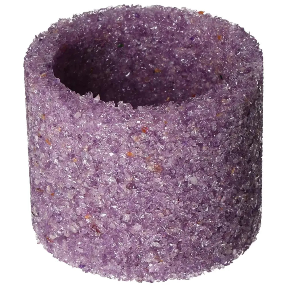 Amethyst M candle holder by Sylvia Crystals, luxury pot cover for tranquility and energy, crafted from genuine amethyst crystals.