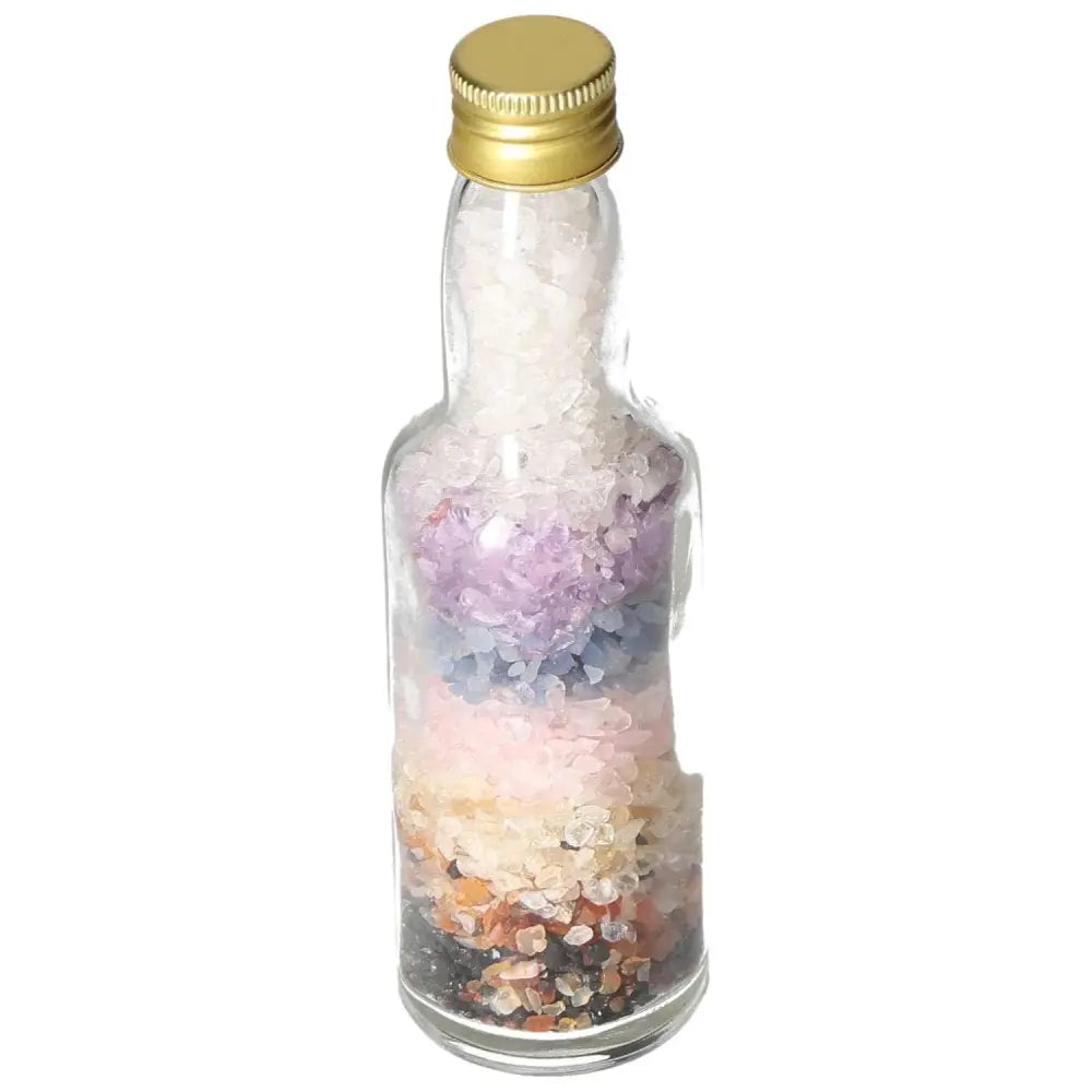 7 Chakra Stones Bottle by Sylvia Crystals featuring layered genuine crystals for spiritual balance and harmony