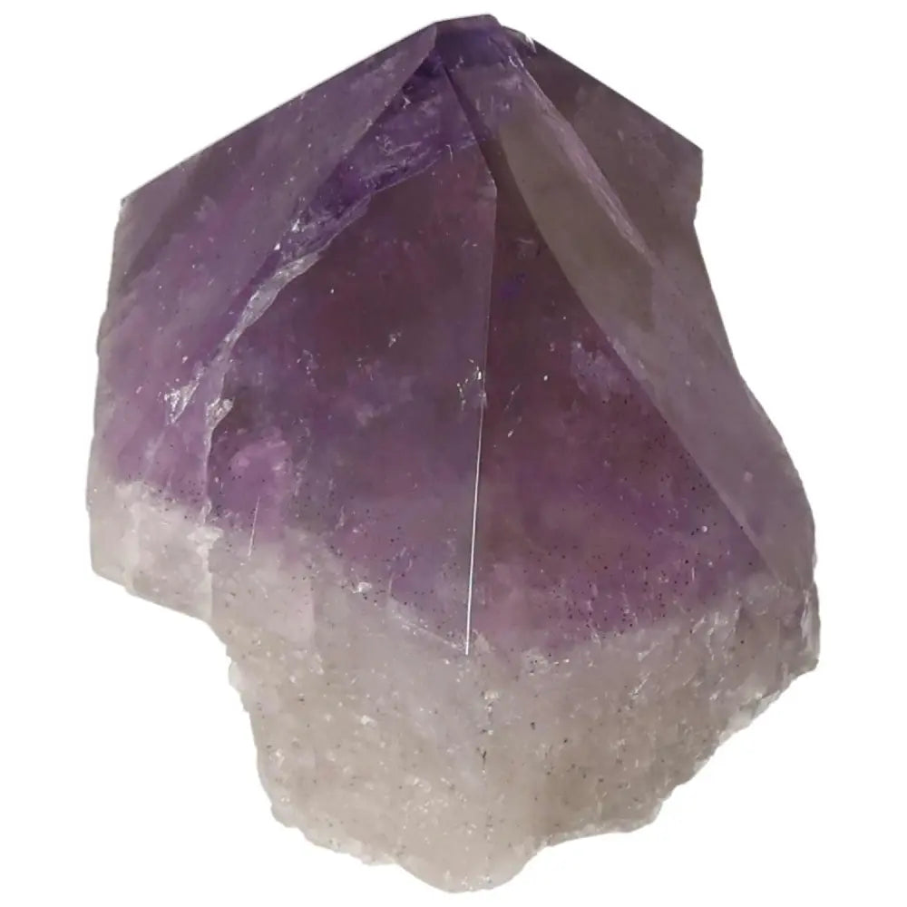 Polished Point Amethyst crystal, showcasing vibrant purple hues, known for stress reduction and energy boosting, from Sylvia Crystals.