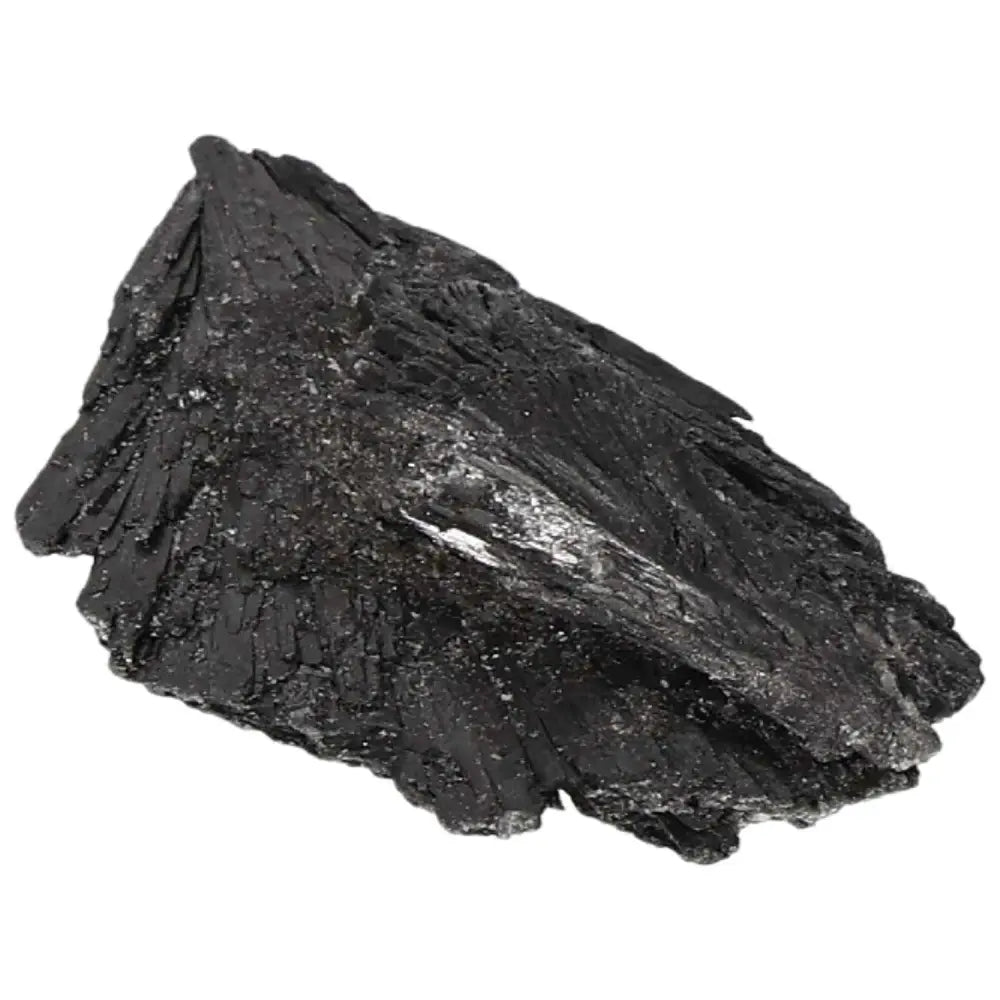 Black Kyanite crystal from Sylvia Crystals, ideal for meditation and spiritual growth, showcased in its natural feather-like form.