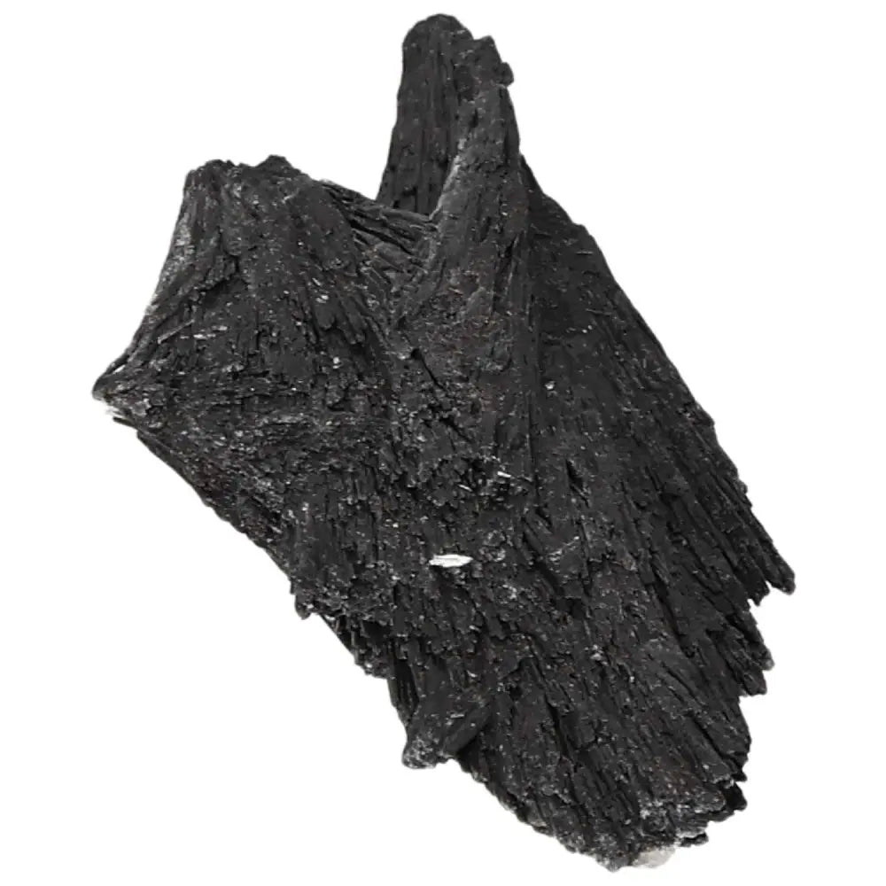 Black Kyanite crystal from Sylvia Crystals, known for enhancing introspection and clarity, ideal for meditation and conflict resolution.