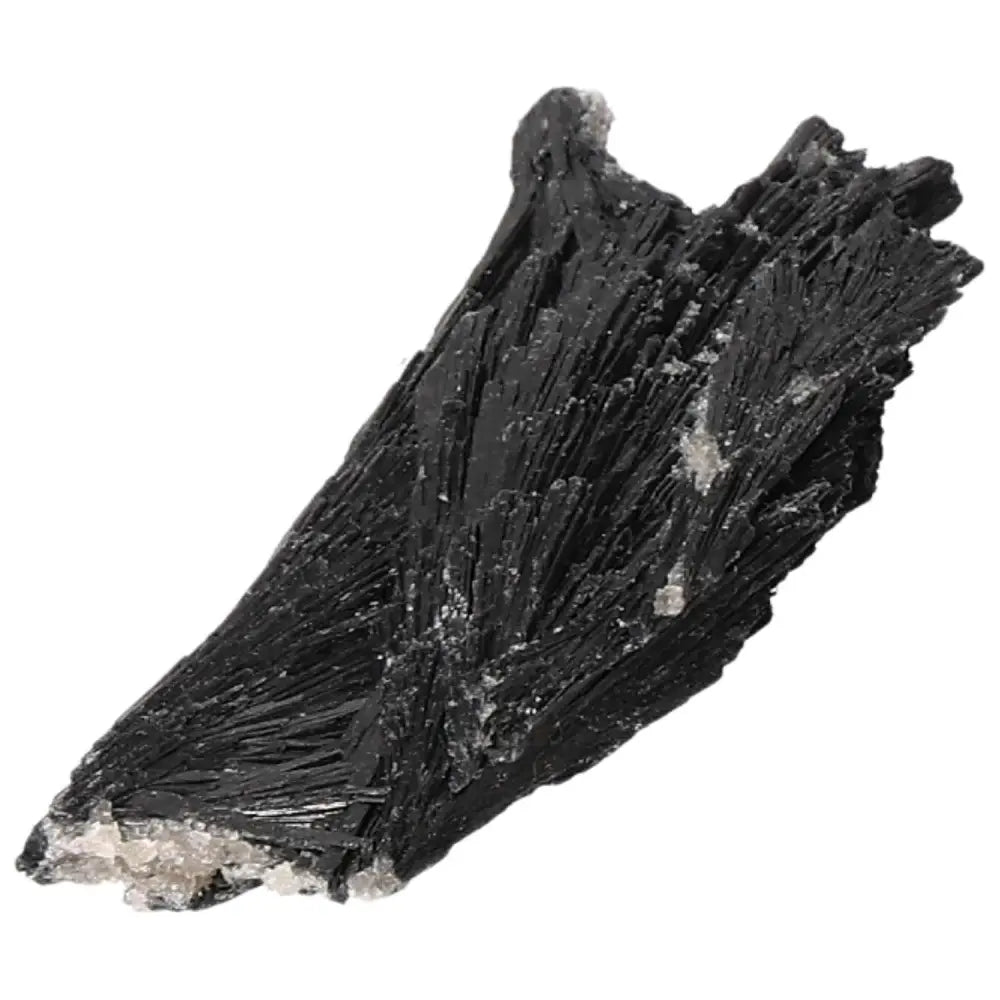 Close-up of Black Kyanite crystal from Sylvia Crystals, known for aiding meditation and clarity, featuring unique striations and texture.
