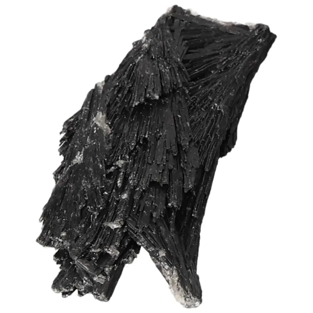 Black Kyanite crystal from Sylvia Crystals, known for introspection and meditation properties, promoting clarity and harmony.