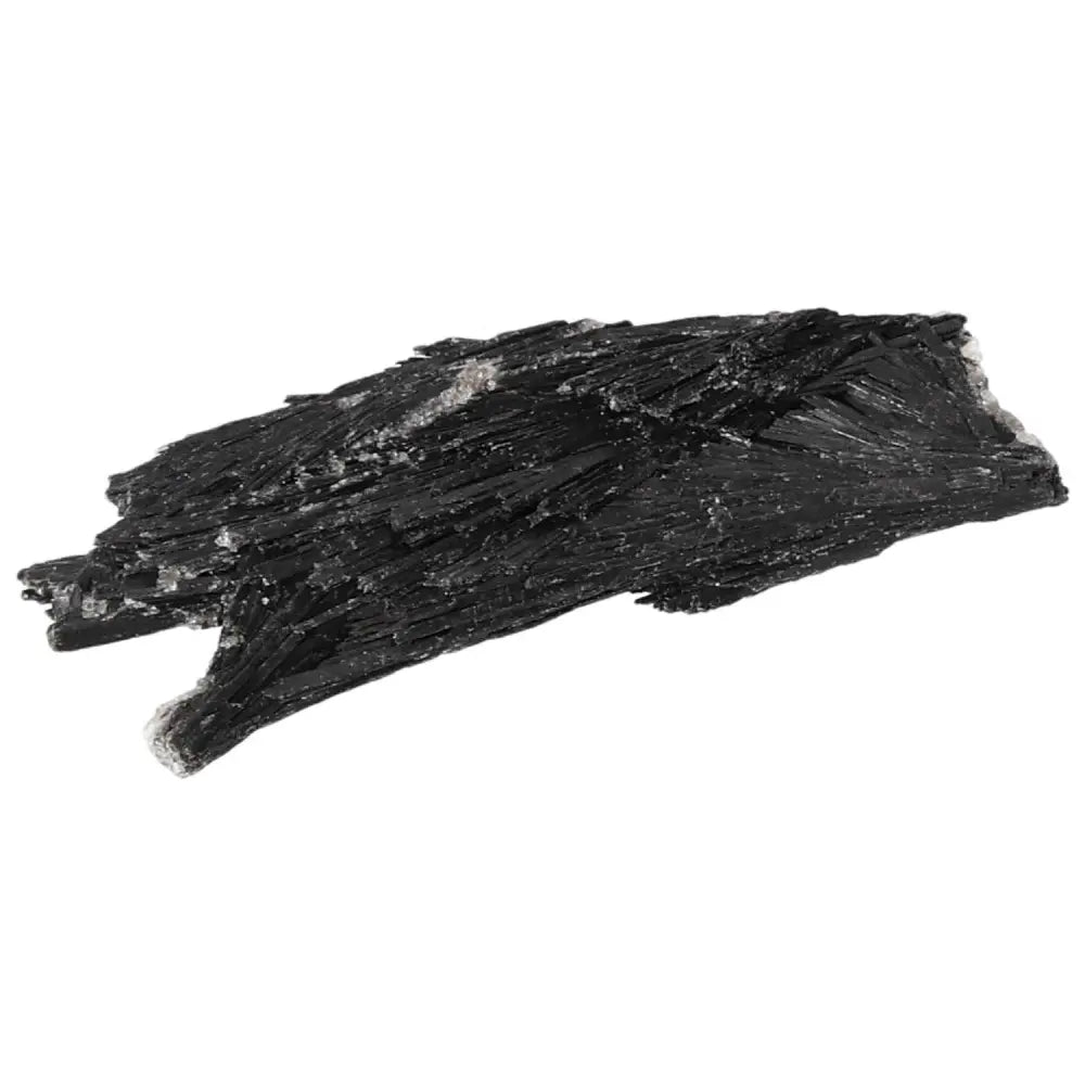 Exquisite Black Kyanite crystal from Sylvia Crystals, ideal for meditation and achieving clarity, displayed against a white background.