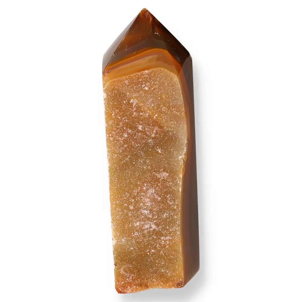 Agate Geoded Point crystal showcasing natural beauty and energy, perfect for harmony and balance in your living space.