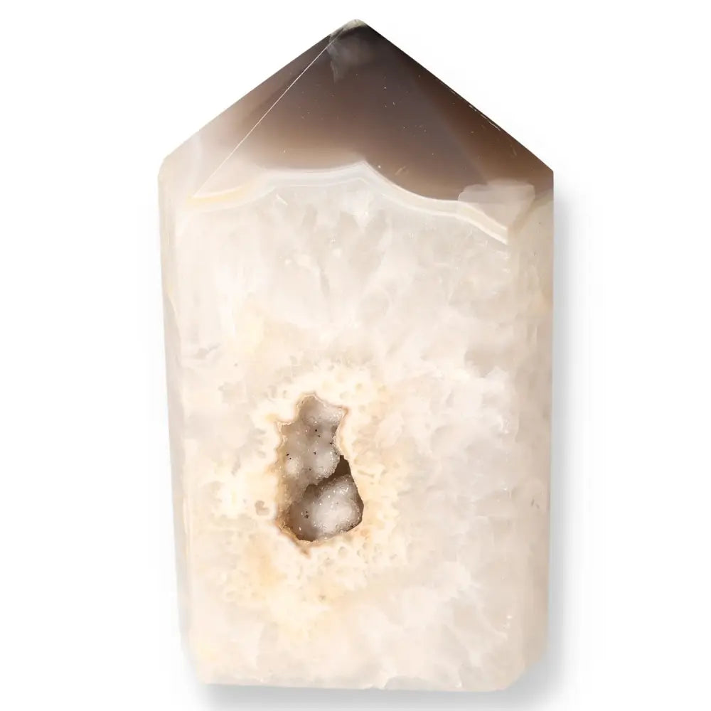 Polished Agate Geode Point showcasing intricate natural patterns and textures.