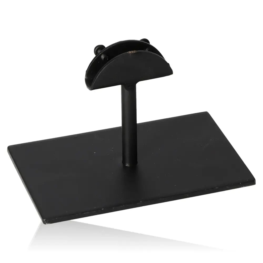 Sturdy black base for supporting gemstones, featuring a flat rectangular design with a vertical holder, ideal for display purposes.