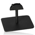 Black base stand for supporting stones, featuring a sturdy rectangular platform and vertical support, ideal for display purposes.