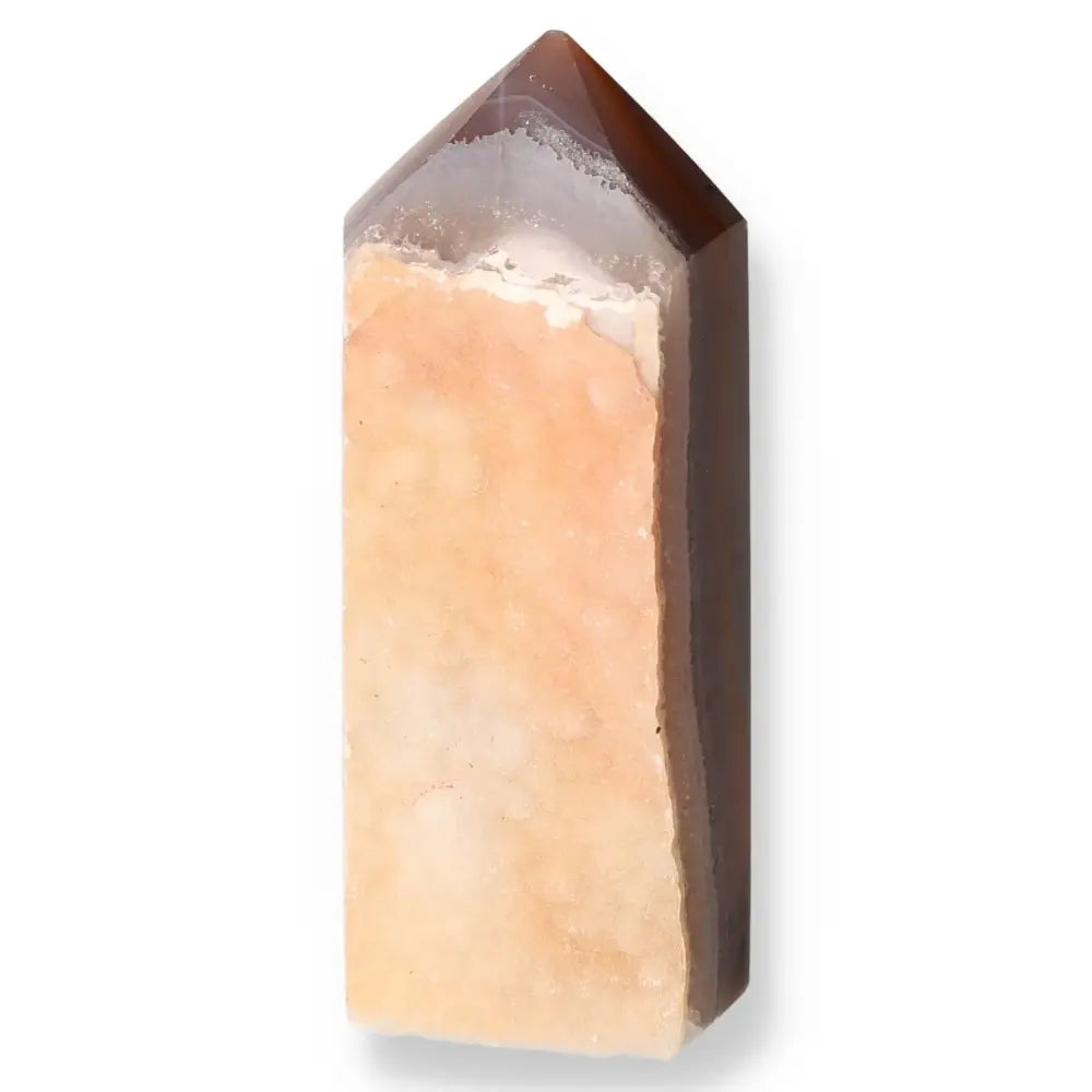 Agate Geoded Point crystal with natural earthy tones, promoting spiritual balance and tranquility through nature's artistry.